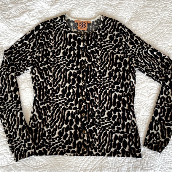 Tory Burch Sweaters | Tory Burch Leopard Print Cardigan Size S | Color: Black/Brown | Size: S | Klanderson6's Closet